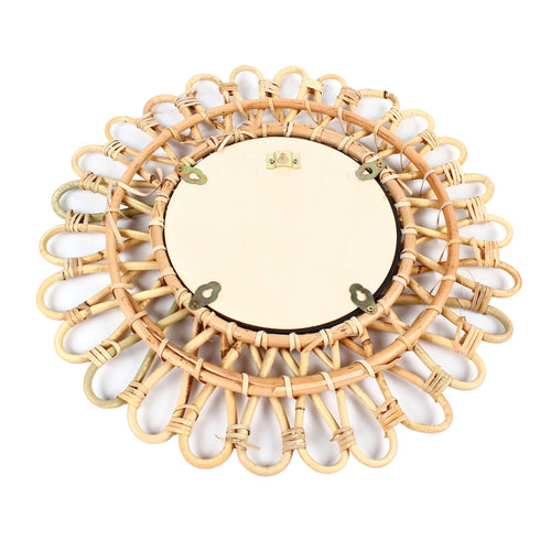 Wall Mirror, Round Wicker Rattan Decorative Mirror, Rustic Natural Rattan Wall Decor with Mounted Frame for Bathroom Hallway - vue 6 sur 7