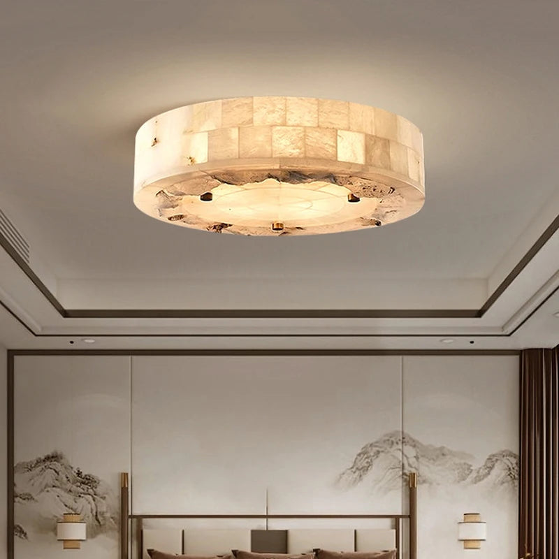 plafonnier luxueux en marbre naturel suspendu grand luminaire - vue 4 sur 9