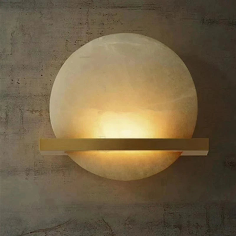 applique murale ronde en marbre naturel et cuivre pour intérieur - vue 2 sur 18