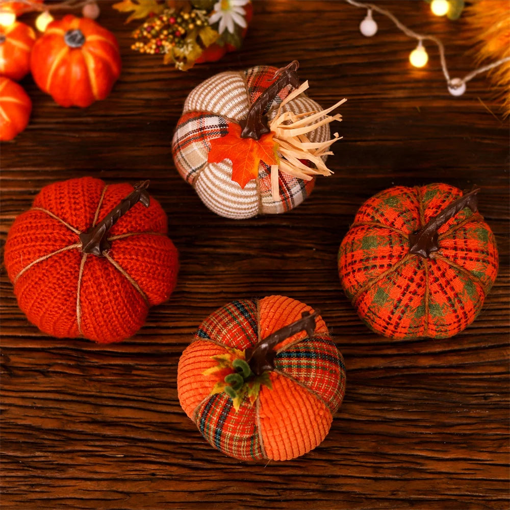 Decorative Pumpkins Knitted Colorful Fabric Pumpkin Halloween Harvest Festival Thanksgiving Decoration for Farmhouse, Fall, Gift
