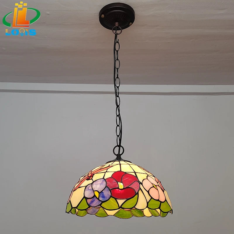 lustre libellule fleur style pastoral tiffany pour restaurant et cuisine - vue 2 sur 6