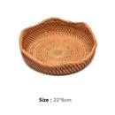 HeMu-Round Rattan Woven Basket, Wicker Fruit Basket, Bread Food, Kitchen Home Decor, Organizer Breadbasket for Kitchen