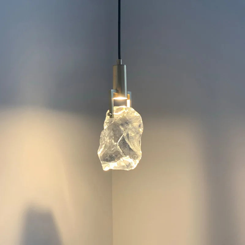 Suspension design nordique ice en cristal et cuivre pour bar ou table - vue 5 sur 9