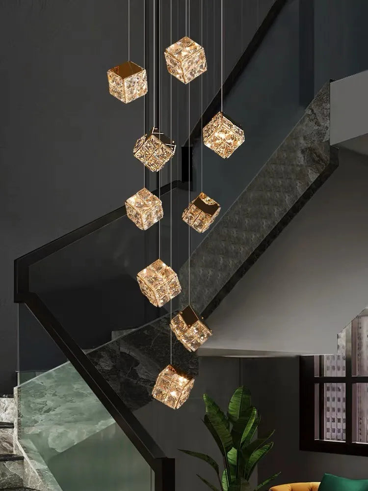 Modern Light Luxury K9 Crystal Villa Living Room Elevated loft Apartment Jumping Floor Rotating Hotel Duplex Floor Pendant Light - vue 4 sur 7