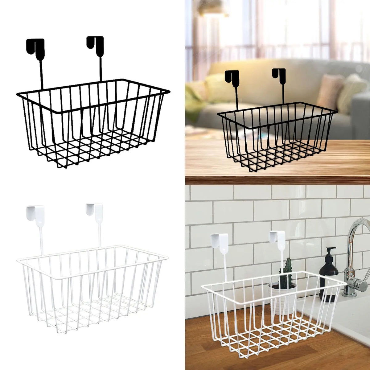 over the closet door, organizer, basket, grid, storage baskets with hooks, wire - vue 4 sur 8
