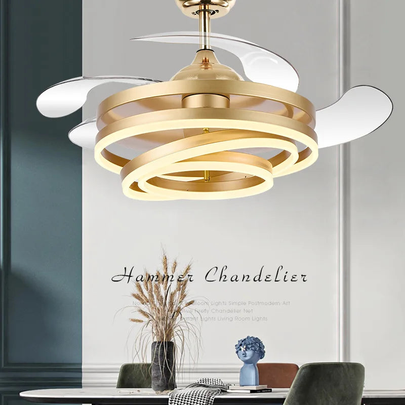 ventilateur de plafond moderne 	 avec lumières led télécommande rechargeable - vue 5 sur 15