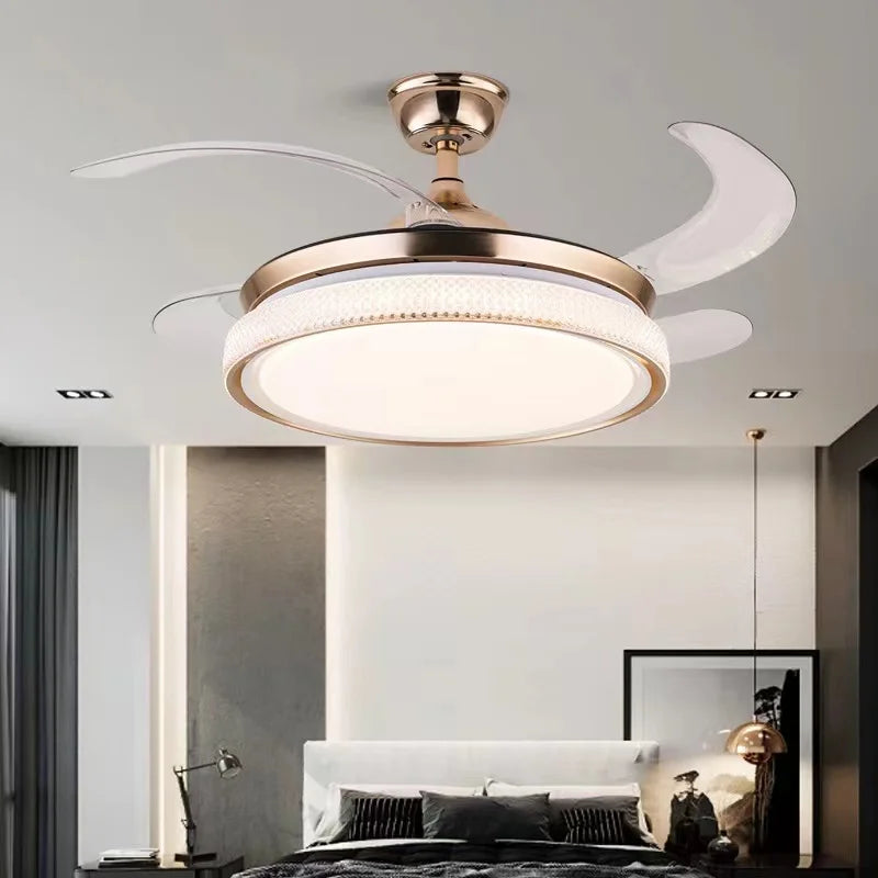 ventilateur de plafond moderne led intelligent avec 4 pales rétractables - vue 3 sur 18