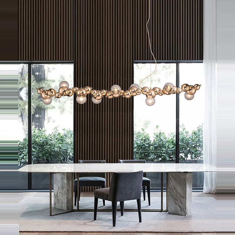 suspension design led art déco en or chromé pour intérieur élégant