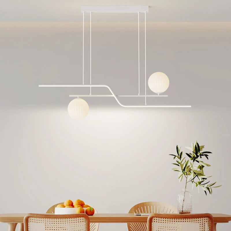 lustre led moderne avec ampoules et abat-jour suspendus - vue 7 sur 8
