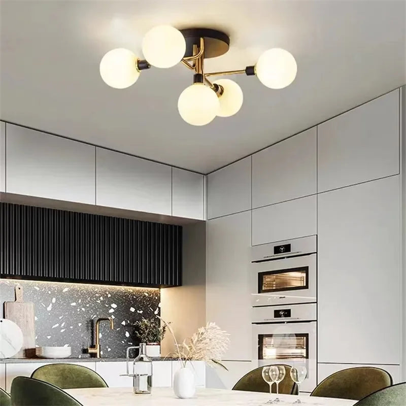 plafonnier nordique led en verre et métal pour intérieur loft
