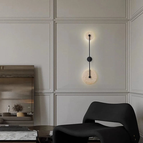 Wandleuchte LED aus Naturstein und rundem Metall - vue 2 sur 8