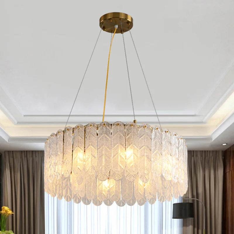lustre nordique moderne en verre led avec suspension en cristal - vue 3 sur 8