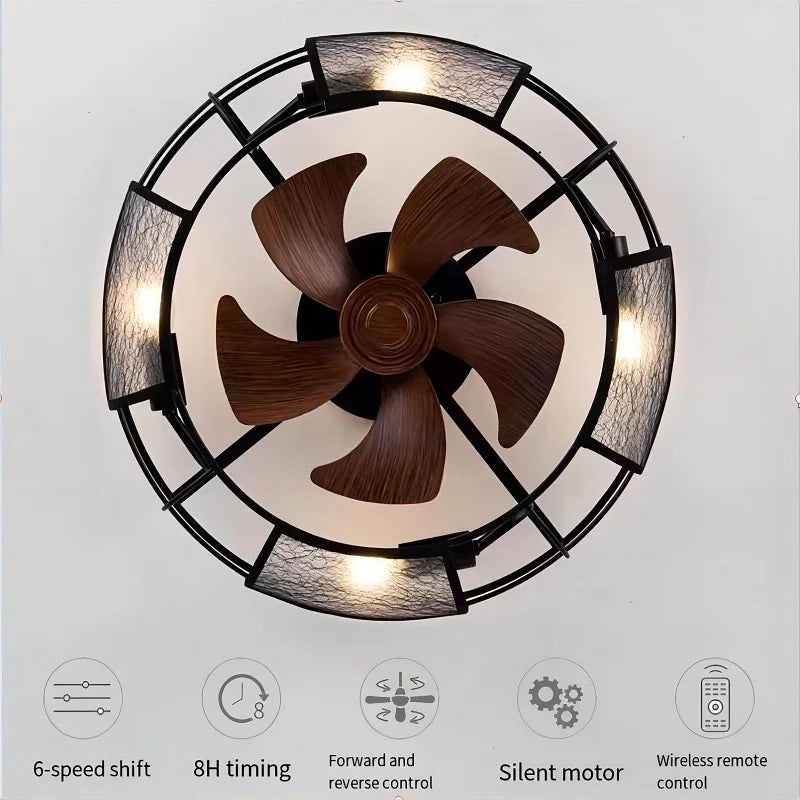 plafonnier rétro avec ventilateur et lumière design moderne - vue 7 sur 8