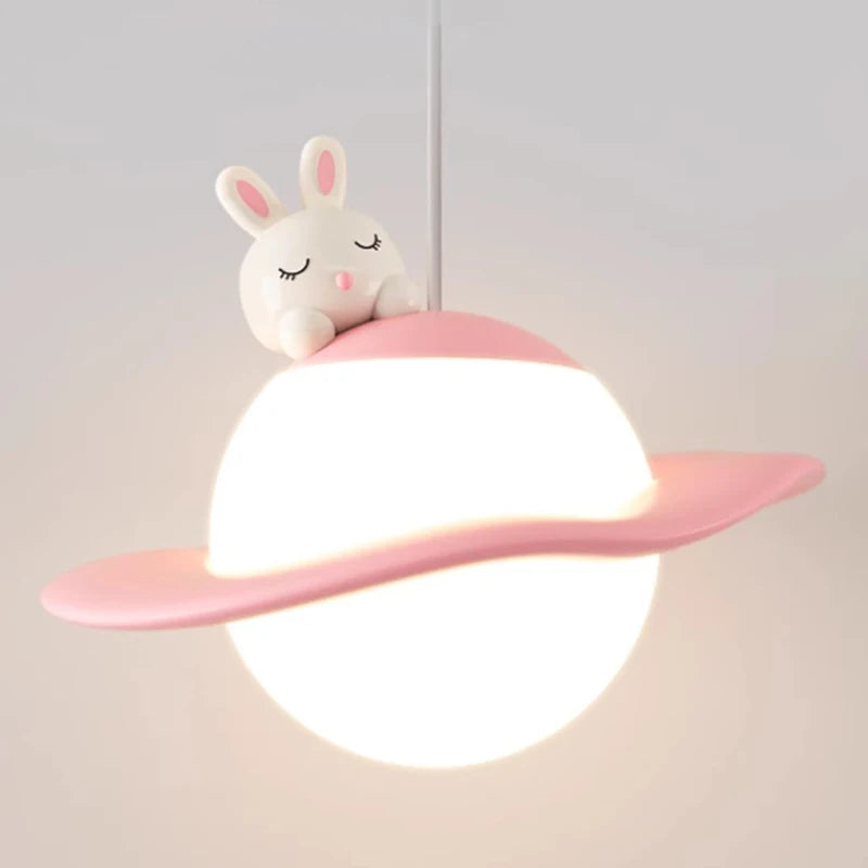 lustre mignon en forme de lapin ours et lune pour chambre d'enfant - vue 7 sur 8