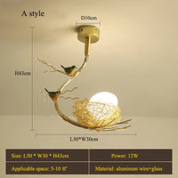 lustre moderne led en forme de nid d'oiseau en verre