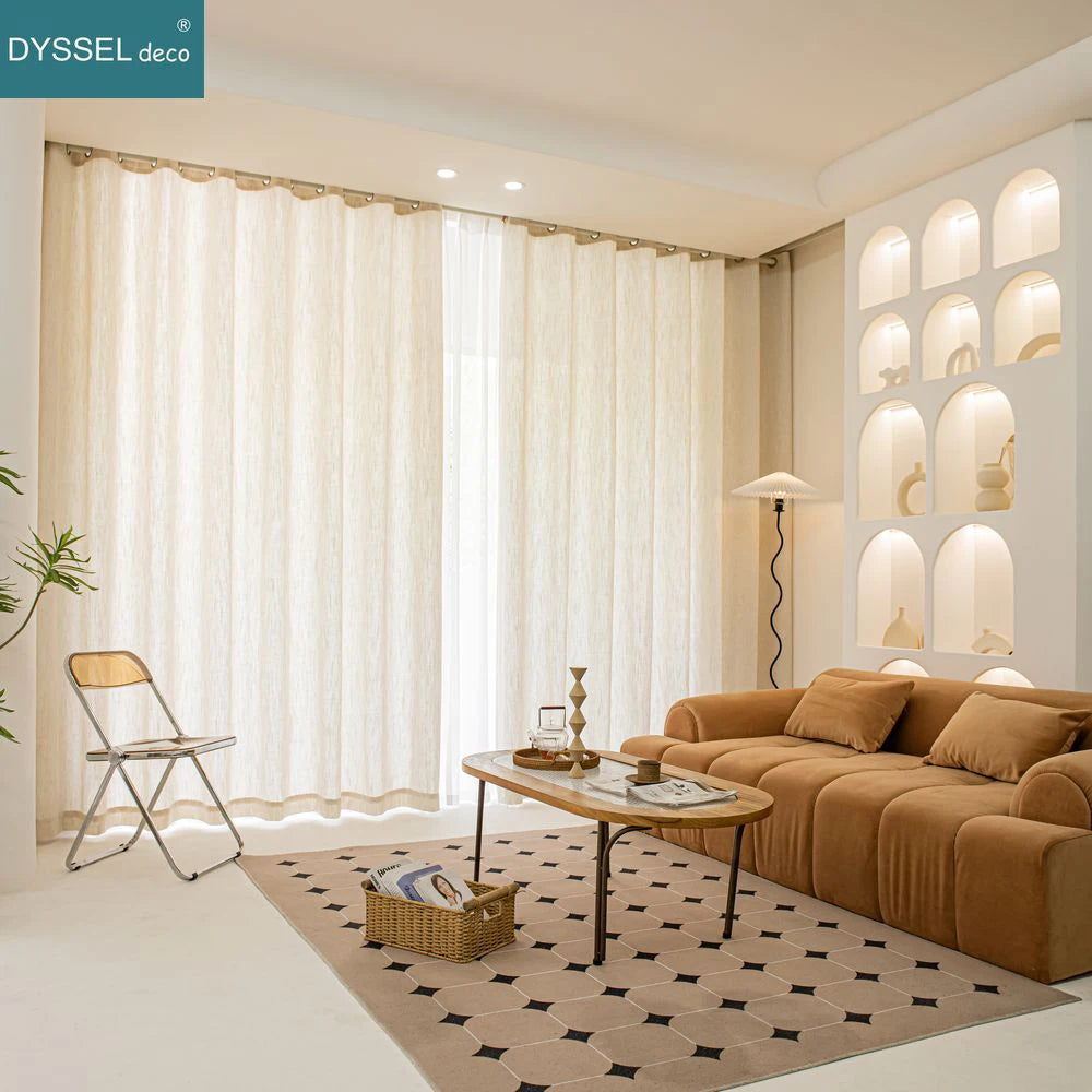 Voilage rideau style lin moderne pour salon chambre
