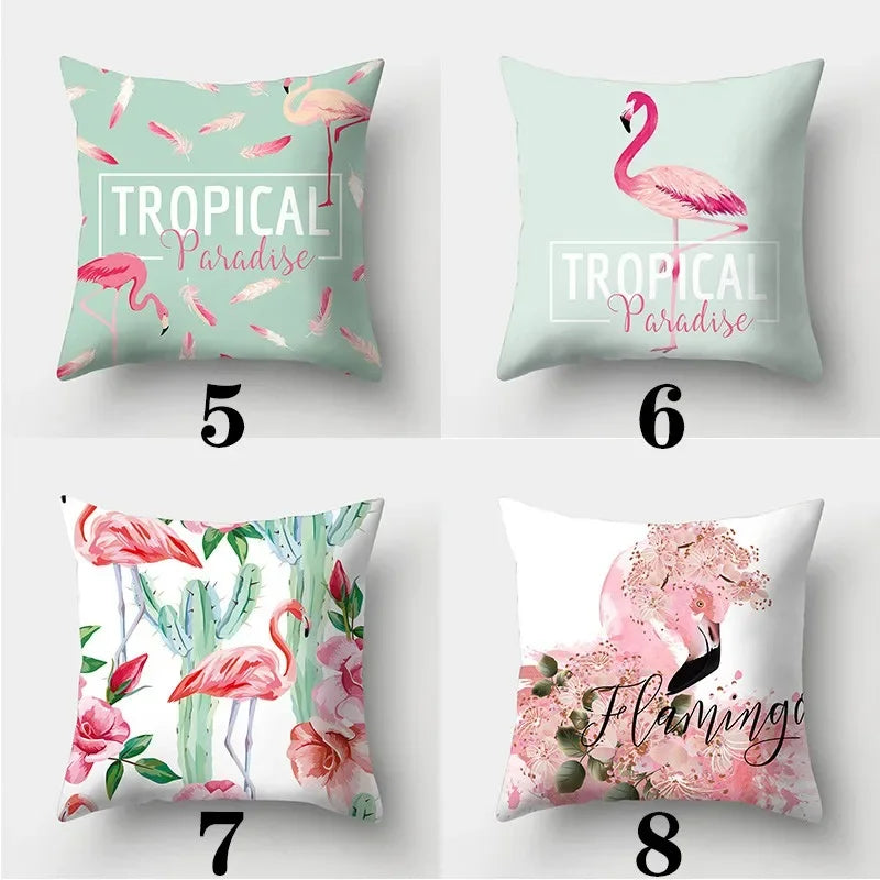housse de coussin flamant rose tropical 45 cm x 45 cm décoratif
