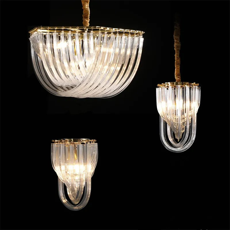 lustre led moderne verre doré salon chambre villa maison luminaire - vue 4 sur 12