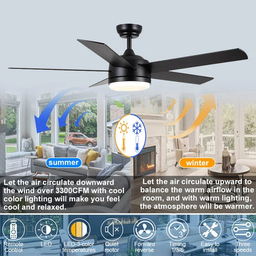3 Blade Silent Motor 52 Inch High Wind Ceiling Light With Suitable For LED Ceiling Fan Remote Control In Living Room And Dining - vue 5 sur 6
