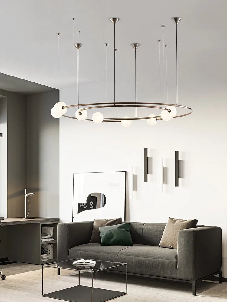 lustre moderne créatif orbite planète en verre led décoration café