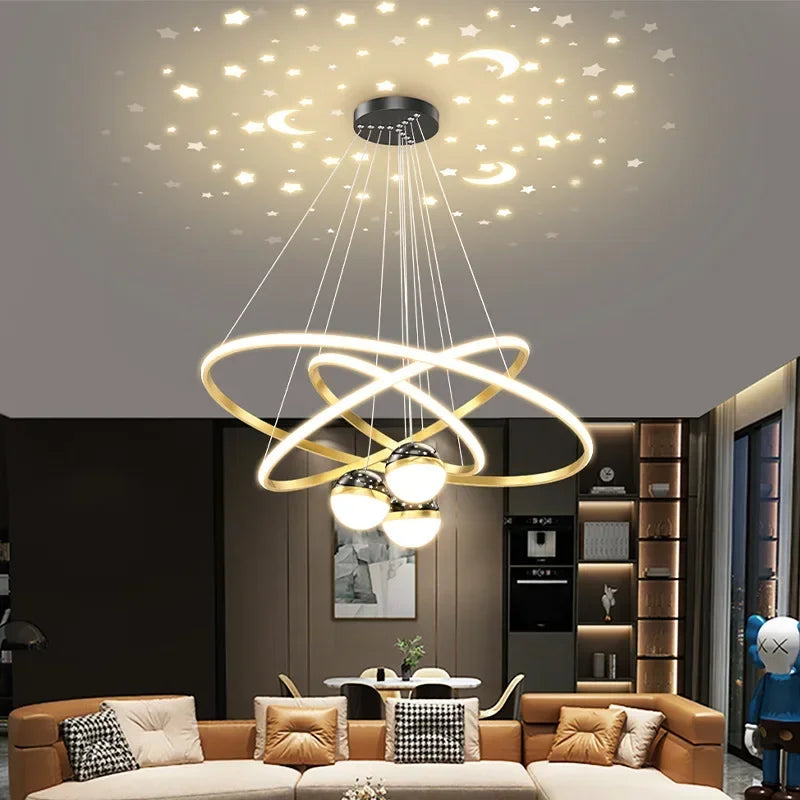 lustre led moderne ciel étoilé pour décoration intérieure - vue 5 sur 14