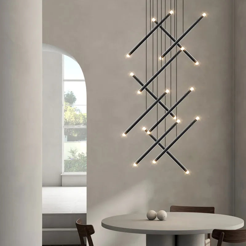 Lustre moderne LED lustre d'escalier lustre de salon longue colonne terrasse intérieure les couloirs Suspension de grenier - vue 7 sur 18