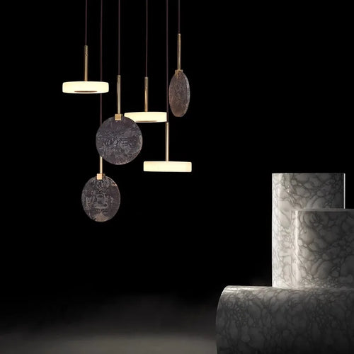 LED-Kronleuchter Art déco aus Holz und Marmor mit elegantem, modernem Design - vue 10 sur 11