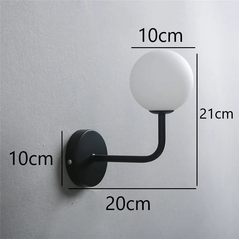 applique murale rétro nordique boule verre courbée métal