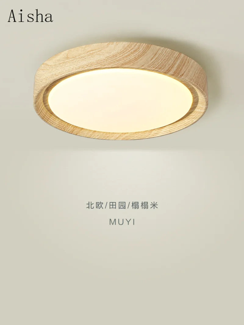plafonnier led design nordique en bois et fer décoratif - vue 2 sur 11
