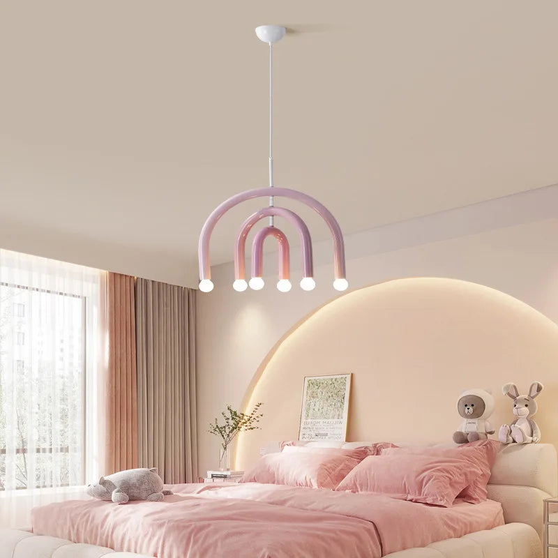 Creative Colorful Rainbow Pendant Lamps Iron E14 LED Bedroom Hanging Light Art Design Girl Kids Room Chandelier Lighting Indoor - vue 4 sur 8
