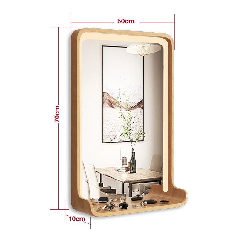 miroir en bois massif avec éclairage led et fixation murale - vue 18 sur 29