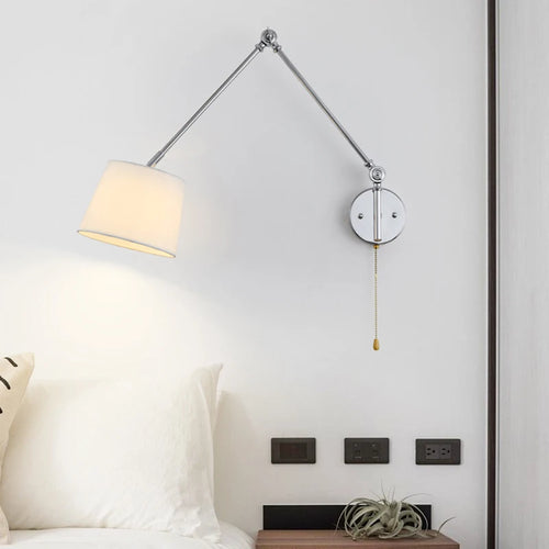 Luxury Chrome Wall Lamp Swing Long Rocker Arm Wall Light LED E27 Adjustable Joint Fabric Sconce Reading Wall Lamps with Switch - vue 5 sur 7