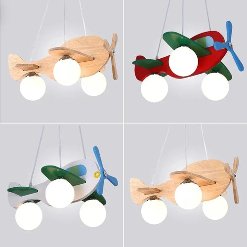 Pendelleuchte Holz Flugzeug für das Kinderzimmer - vue 4 sur 6