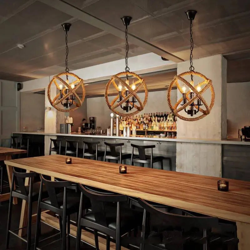 Pendelleuchte aus Hanfseil im Retro-Loft-Stil für Café und Restaurant - vue 5 sur 6