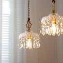 lustre en laiton nordique rétro suspendu en cristal et verre
