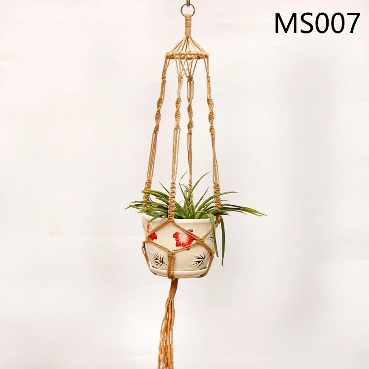 panier suspendu en corde de chanvre pour plantes décoratives - vue 9 sur 16