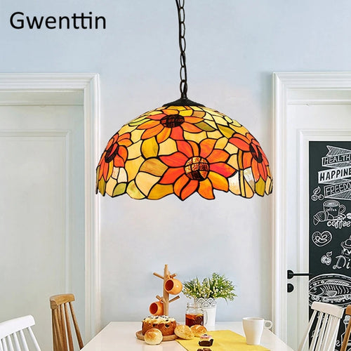 Pendelleuchte aus getöntem Glas im Tiffany-Stil für moderne Einrichtung - vue 7 sur 14