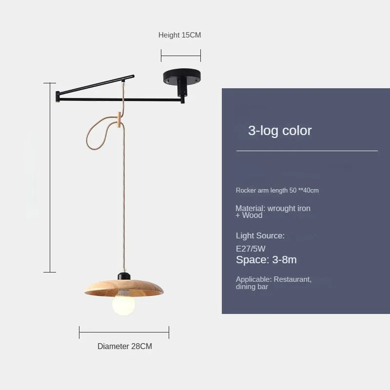lustre moderne à led créatif avec bras rétractable en bois artistique - vue 14 sur 16