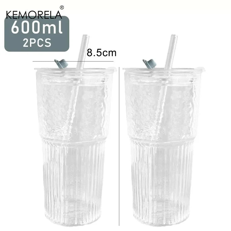 Gobelet verre rayé 600 ml avec couvercle paille - vue 8 sur 8
