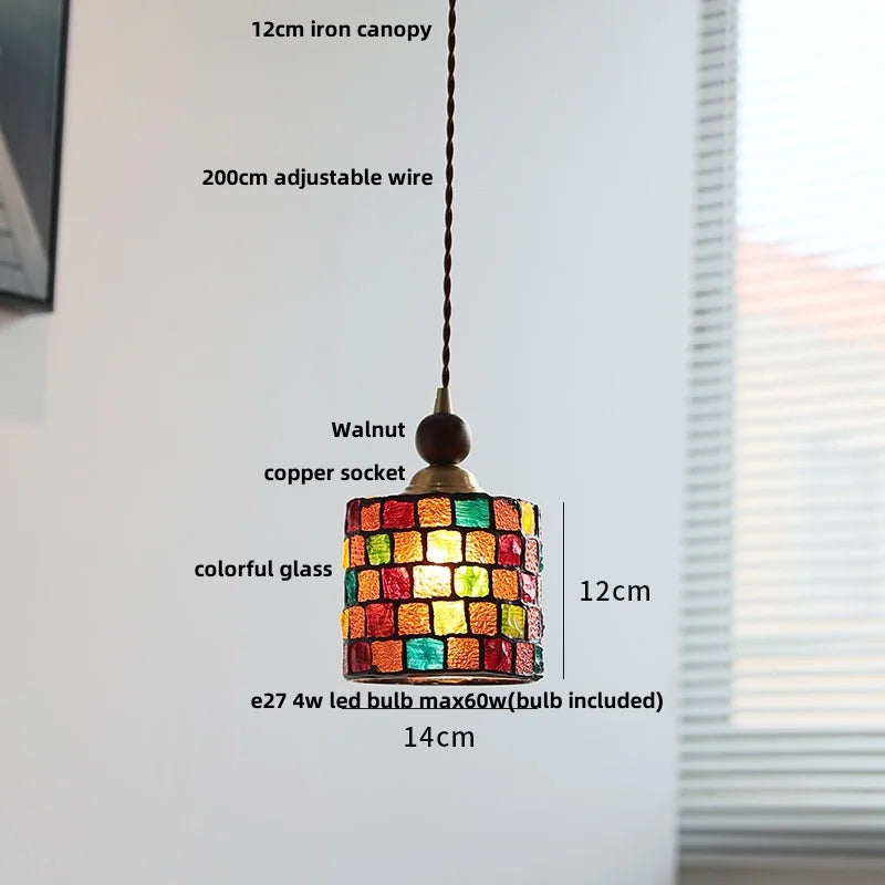 suspension en verre coloré avec fil de bois réglable moderne