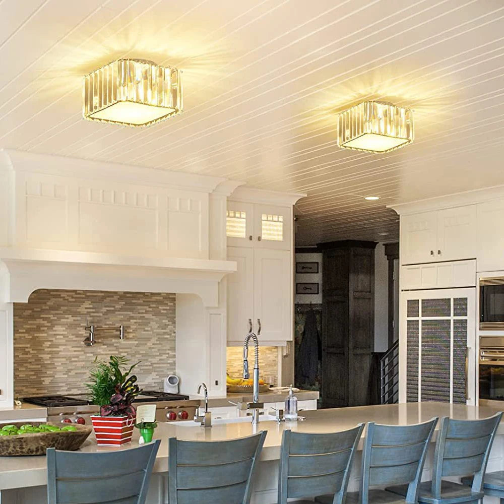 lustre carré en cristal led luxe décoration intérieure moderne - vue 2 sur 6