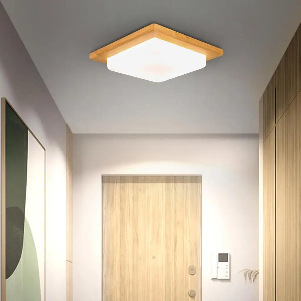 plafonnier carré moderne en bois avec leds design créatif - vue 5 sur 7