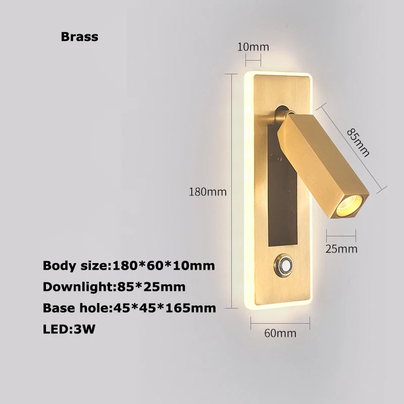 LED Brass Black Wall Lamp Wall Light Wall Sconce Wall Mounted Reading Light with Switch and USB Port, Rotatable For Bedroom - vue 13 sur 23