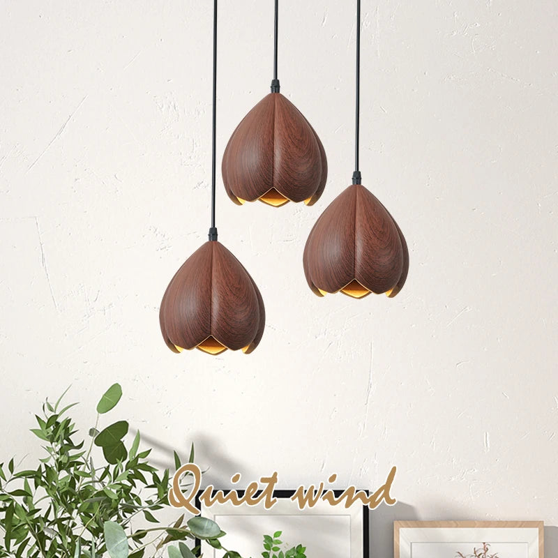lustre en bois de noyer fait à la main décoration moderne nordique - vue 6 sur 11