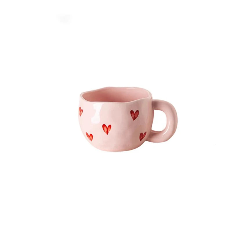 Tasse ceramique peinte main motif coeur amour
