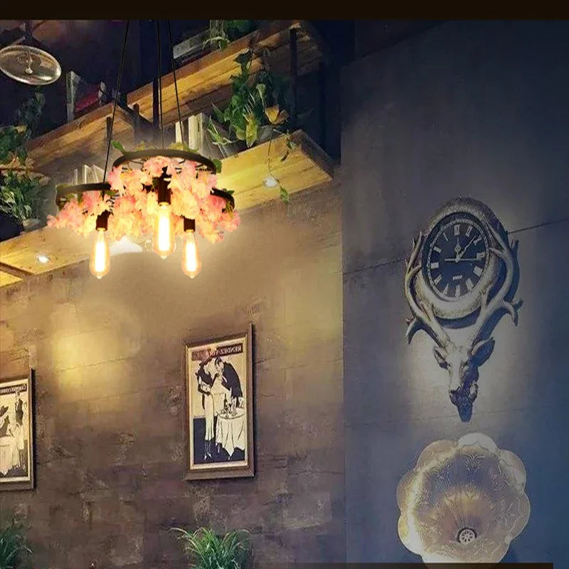 lustre à roues en fleurs de cerisier à têtes multiples pour espaces commerciaux - vue 3 sur 12