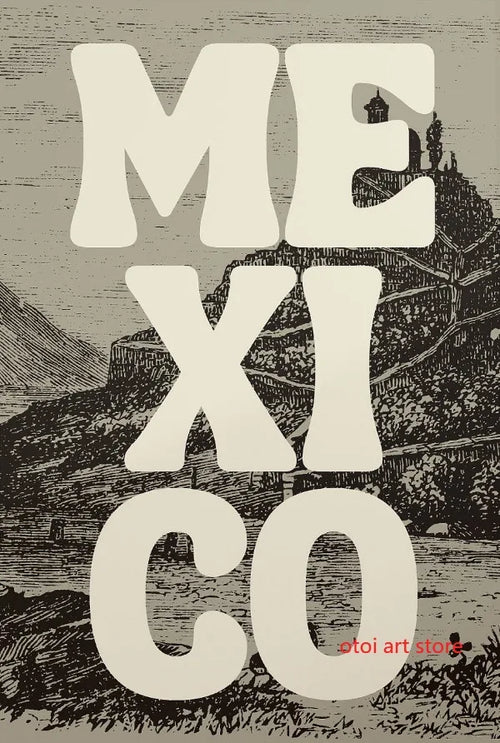 affiche d'art rétro paysage urbain vintage du mexique