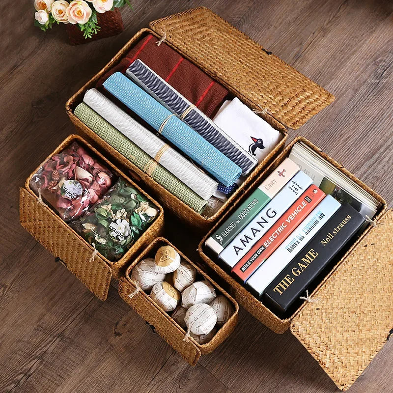 panier de rangement tissé avec couvercle pour bijoux et objets divers - vue 11 sur 11