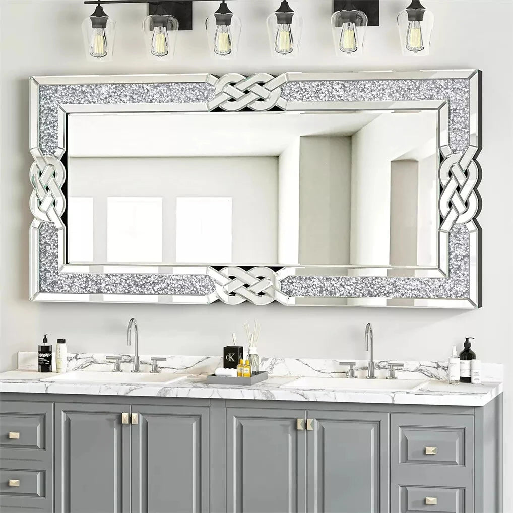 miroir rectangulaire en verre avec cadre en cristal décoratif - vue 3 sur 8