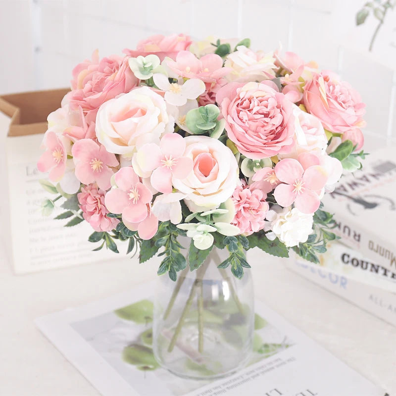 fleurs artificielles soie pivoine hortensia décoration mariage bouquet - vue 3 sur 40